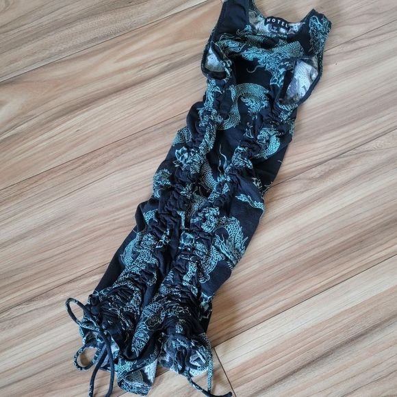 Motel Rocks Ardilla Bodycon Ruched Sides Raceback Mini Dress- Dragon Floral Mint - Picture 8 of 12